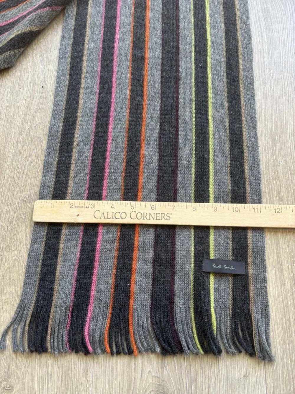 Paul Smith Multicolor Stripe Muffler Charcoal & Gray Scarf Fringe